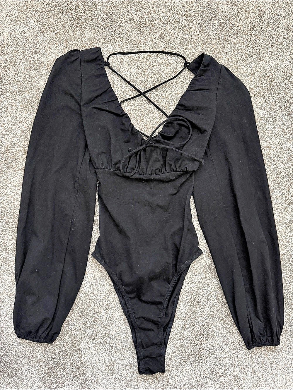 Princess Polly All Tied Up Long Sleeve Bodysuit One Piece Black Size 2